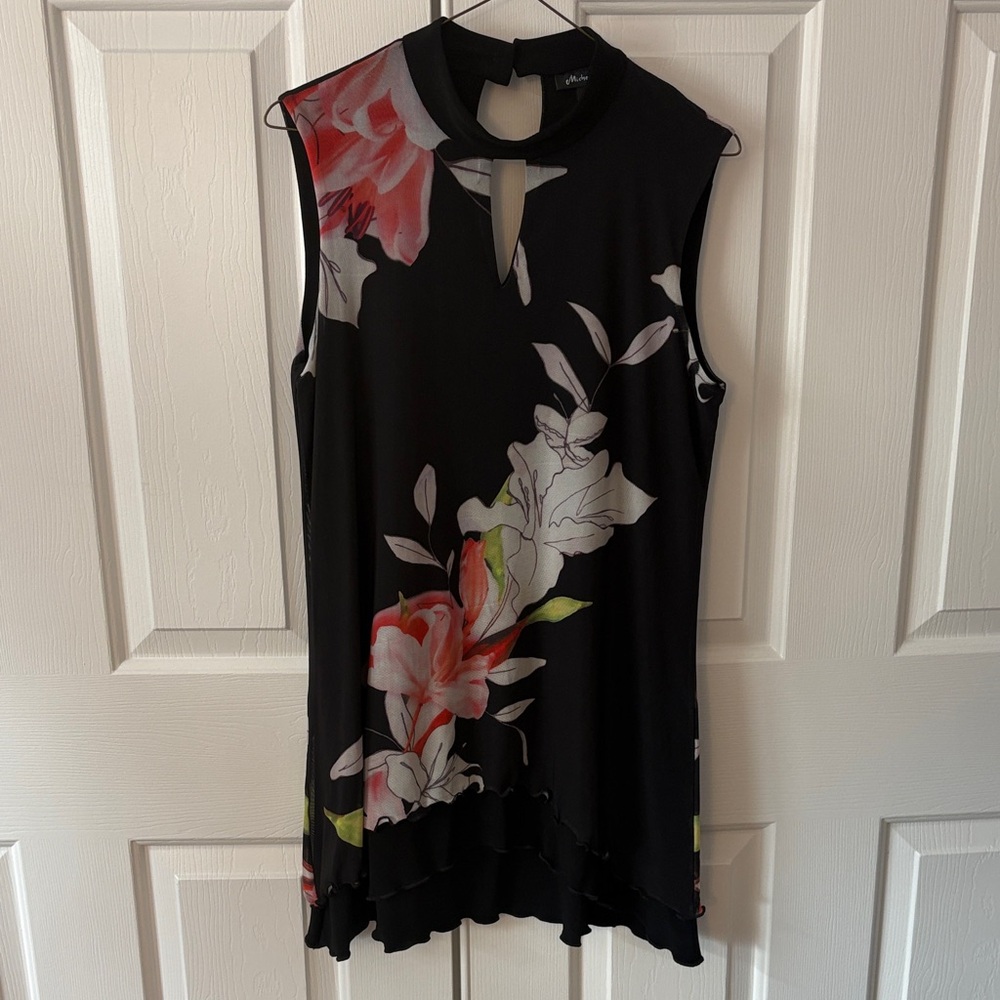 NWT Michael Tyler Sleeveless Floral Black Top - Dressy, Stylish Sophisticated
